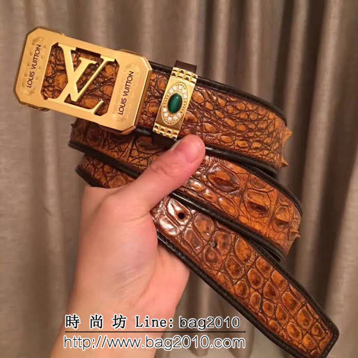 路易威登LV Louis Vuitton純手工美洲鱷魚骨皮 海外專櫃新款 高端男士皮帶 LHG1162